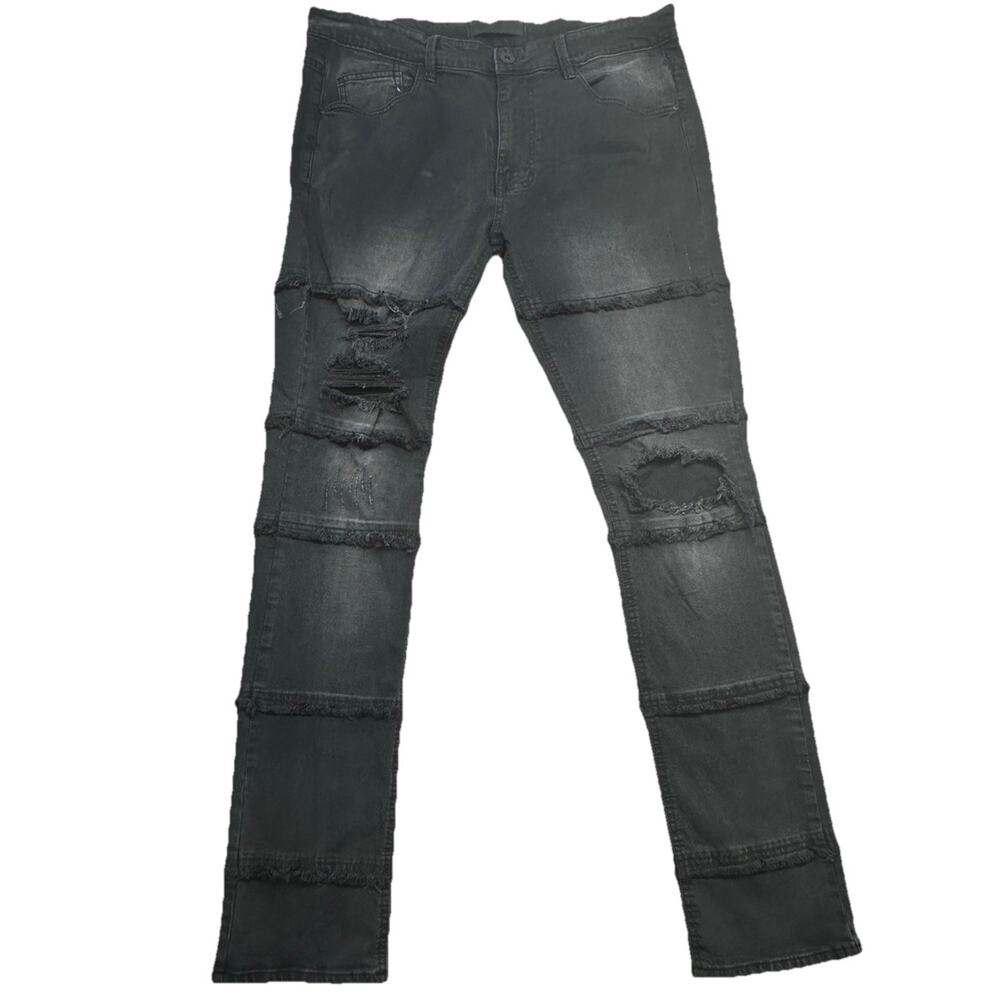 KDNK Jeans Mens Size 38 Paneled Distressed Black Grunge Edgy Rock 1141411